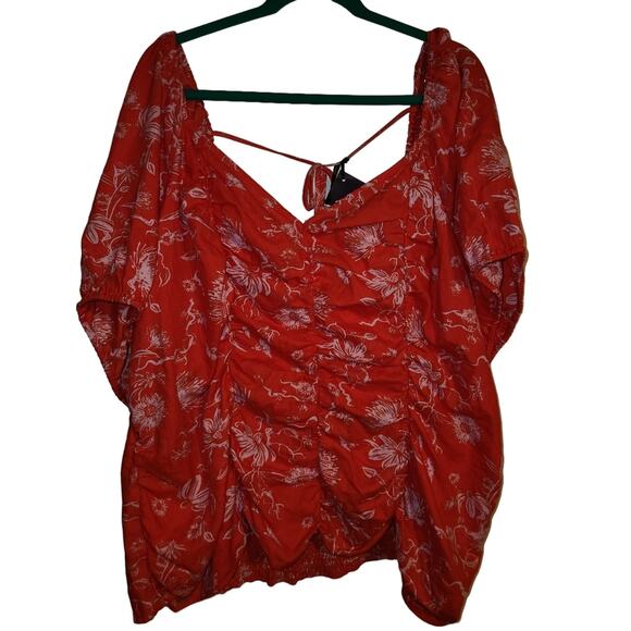 Ava & Viv NWT Red Orange‎ Sweetheart Floral Puff Sleeve Top Size 4X - Picture 2 of 10